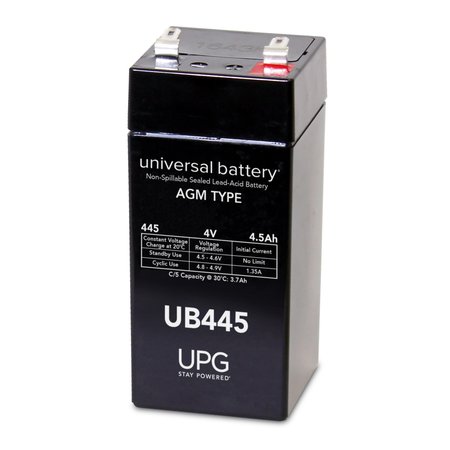 UPG Sealed Lead Acid Battery, 4 V, 4.5Ah, UB445, F1 (Faston Tab) Terminal, AGM Type 40559